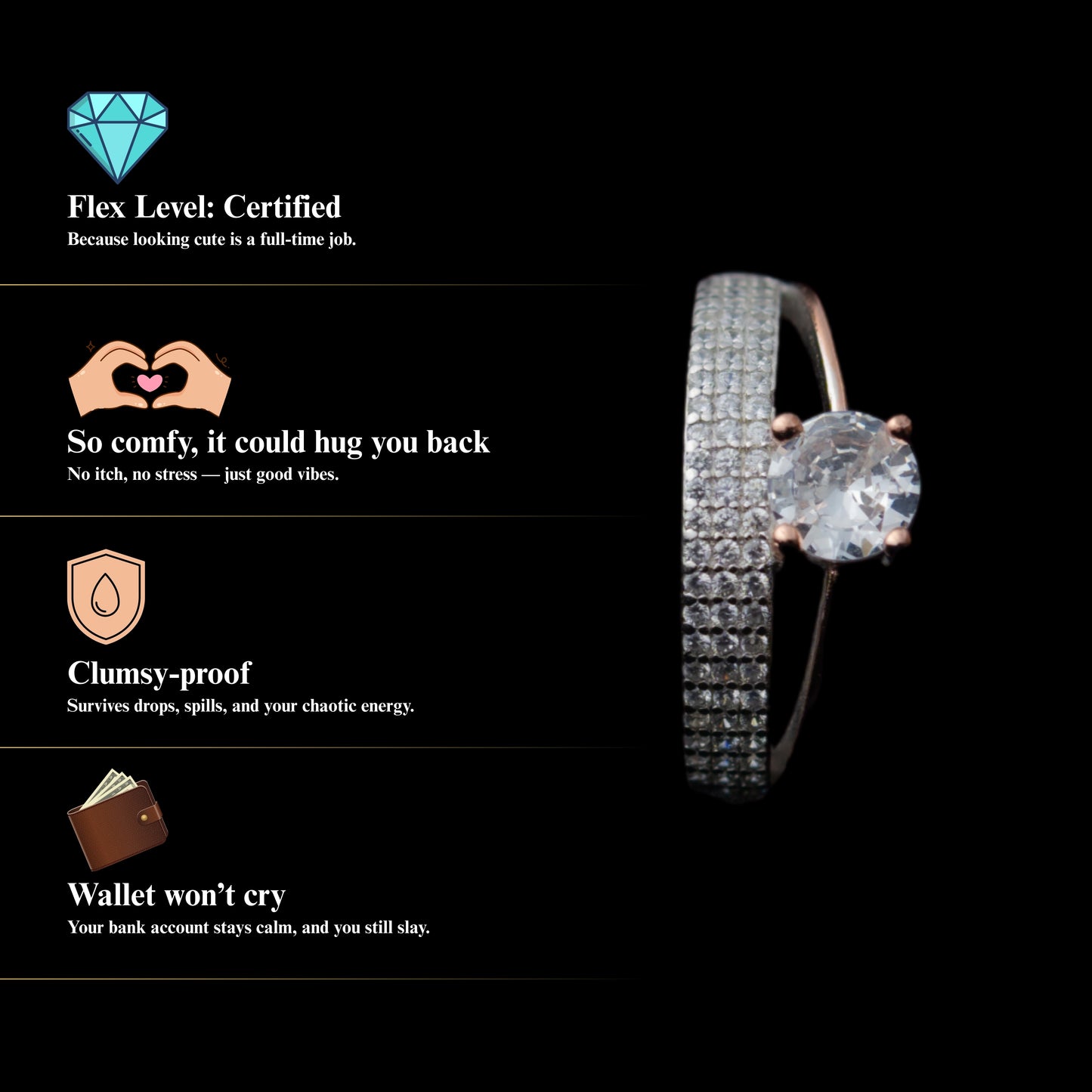 Aurielle™ by Zyrene – Solitaire Pavé Band Ring | 925 Sterling Silver | Lifetime Plating &amp; 6-Month Warranty