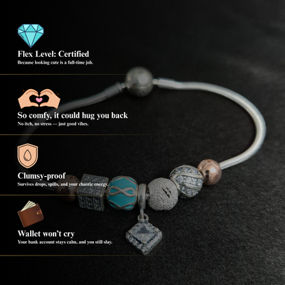 Infynia™ by Zyrene – Dual-Tone Silver Charm Bracelet | 925 Sterling Silver | Infinity & Crystal Charms