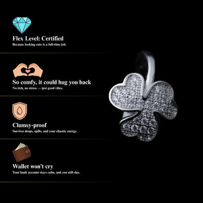 Clovera™ by Zyrene – Pavé Four-Leaf Clover Ring | 925 Sterling Silver | Lifetime Plating & 6-Month Warranty