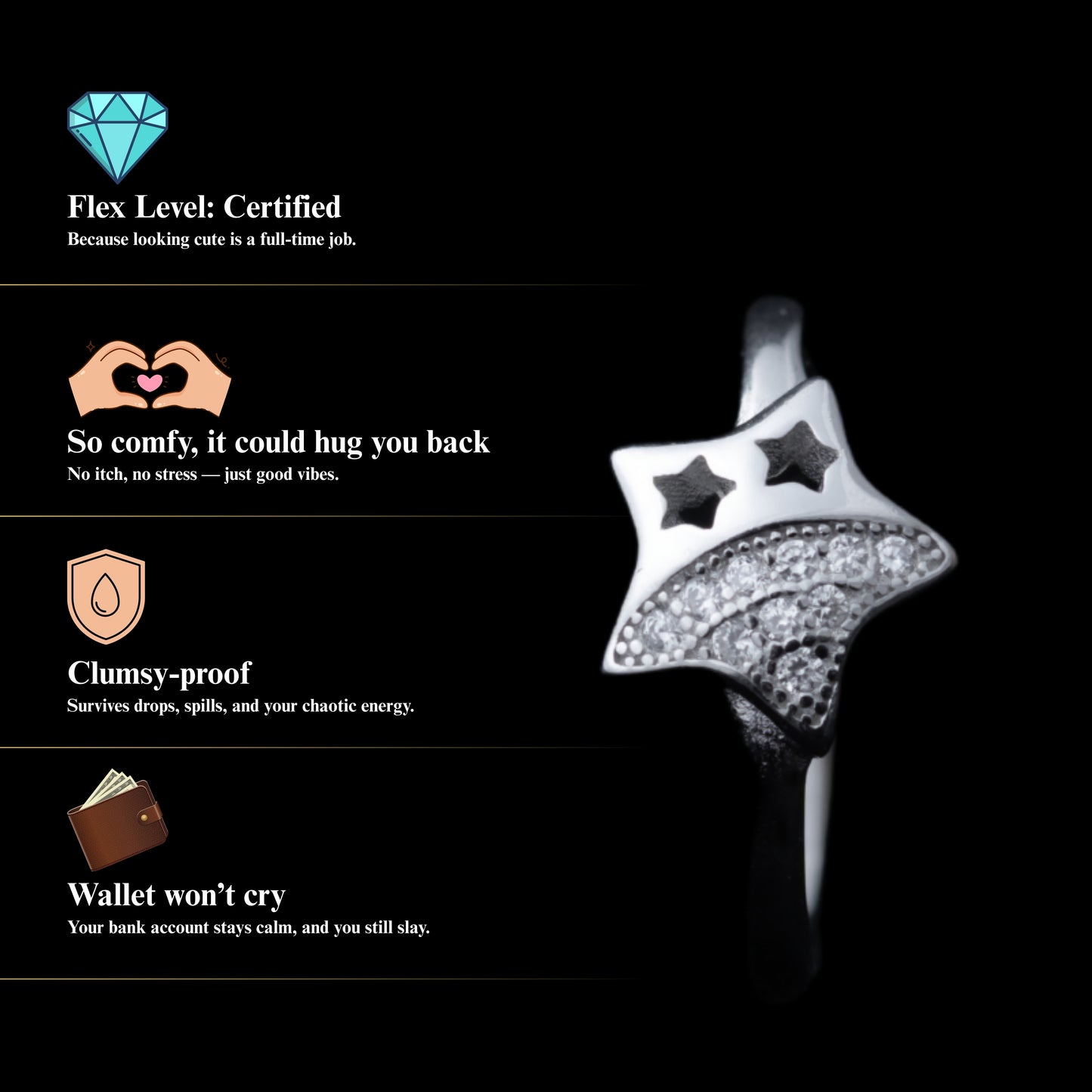 Lunara™ by Zyrene – Moon & Stars Ring | 925 Sterling Silver | Lifetime Plating & 6-Month Warranty