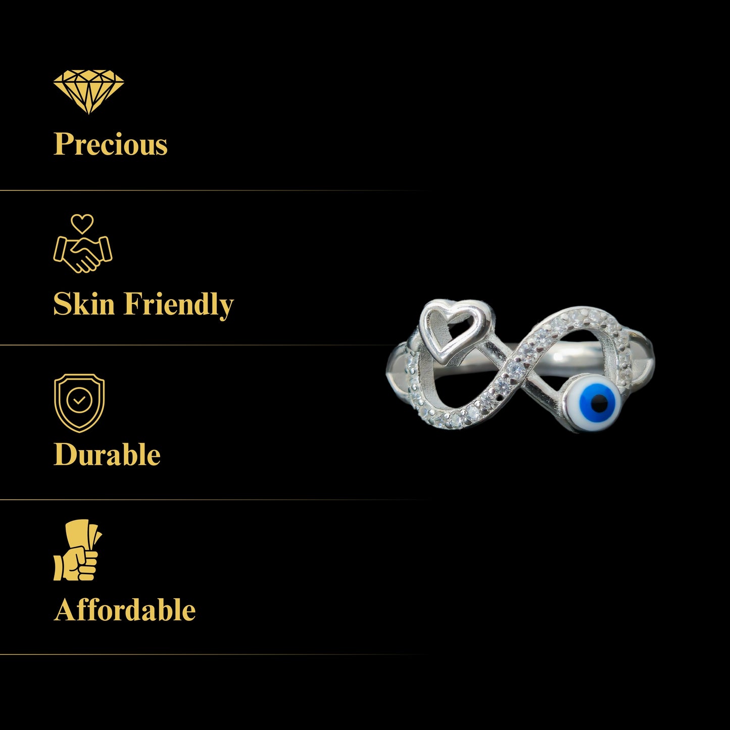 Amora™ by Zyrene – Evil Eye & Heart Crossover Ring | 925 Sterling Silver | Sparkle + Safeguard Vibes | Premium Lifetime Plating & 6-Month Warranty Included