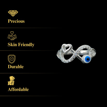 Amora™ by Zyrene – Evil Eye & Heart Crossover Ring | 925 Sterling Silver | Sparkle + Safeguard Vibes | Premium Lifetime Plating & 6-Month Warranty Included