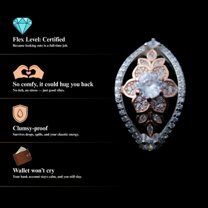 Florencia™ by Zyrene – Rose-Gold Blossom Statement Ring | 925 Sterling Silver | Lifetime Plating & 6-Month Warranty
