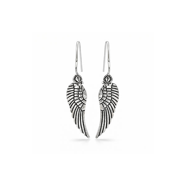 Zyrene Fallen Wing™ Drop Earrings – Antique Silver Finish | Angel Wing Earrings for Women | Minimal Vintage Aesthetic Jewelry