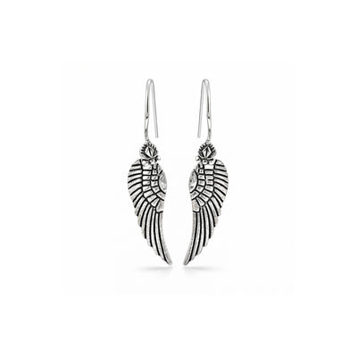 Zyrene Fallen Wing™ Drop Earrings – Antique Silver Finish | Angel Wing Earrings for Women | Minimal Vintage Aesthetic Jewelry