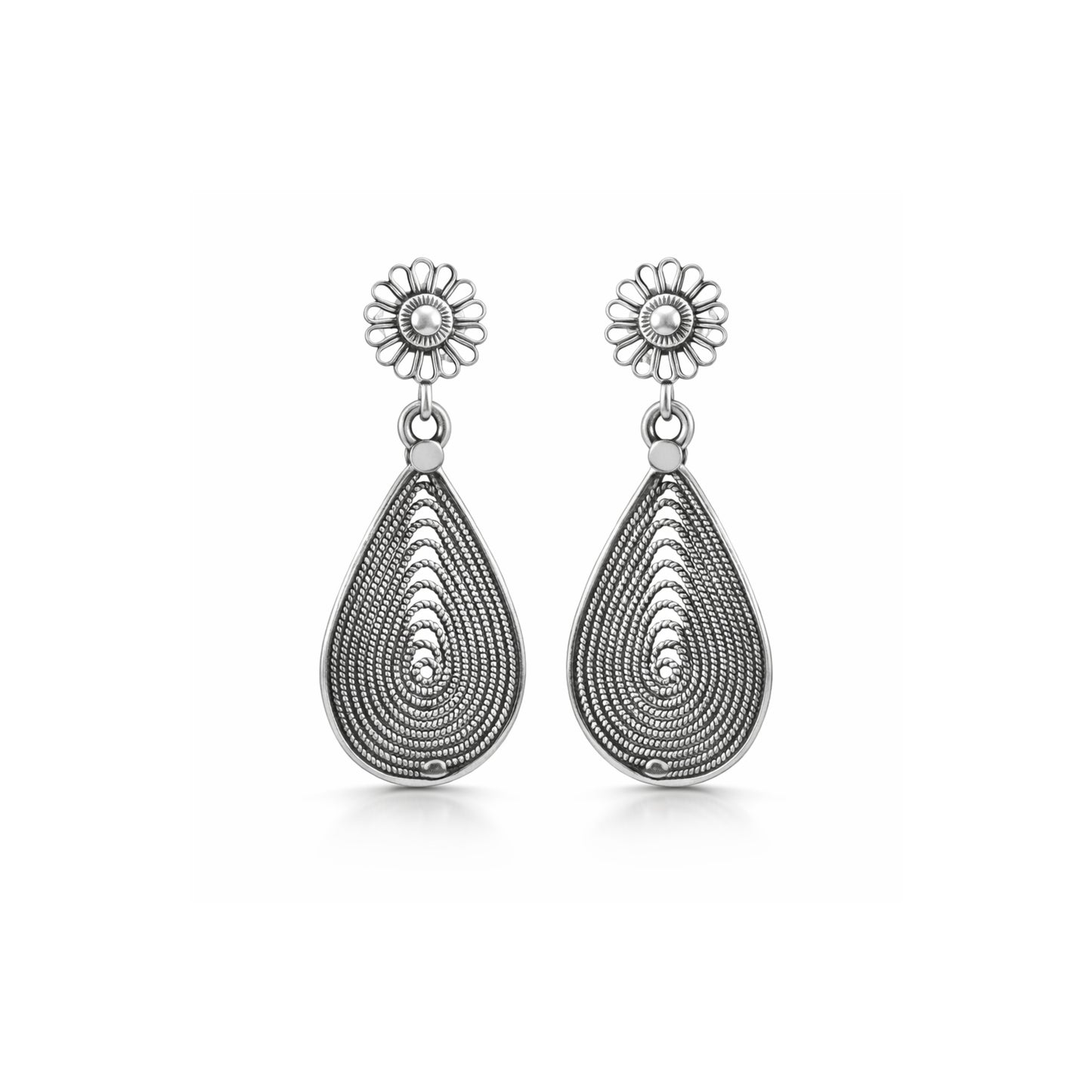 Zyrene Whisper Petal™ Drop Earrings – Antique Silver Finish | Vintage-Inspired Teardrop Earrings for Women | Elegant Gift for Her