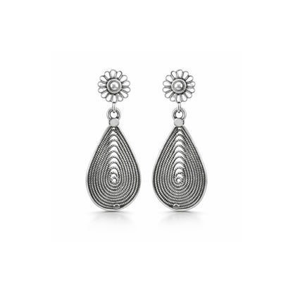 Zyrene Whisper Petal™ Drop Earrings – Antique Silver Finish | Vintage-Inspired Teardrop Earrings for Women | Elegant Gift for Her