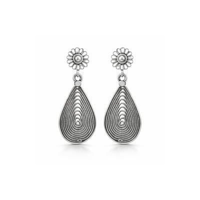 Zyrene Whisper Petal™ Drop Earrings – Antique Silver Finish | Vintage-Inspired Teardrop Earrings for Women | Elegant Gift for Her