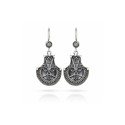Zyrene Old Soul™ Filigree Drop Earrings – Vintage Silver Finish | Elegant Statement Earrings for Women | Perfect Gift for Her