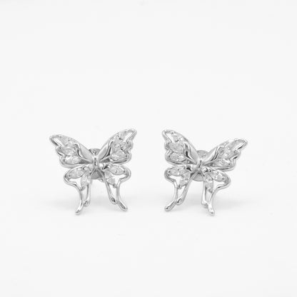 Side view of Zyrene butterfly stud earrings in 925 sterling silver