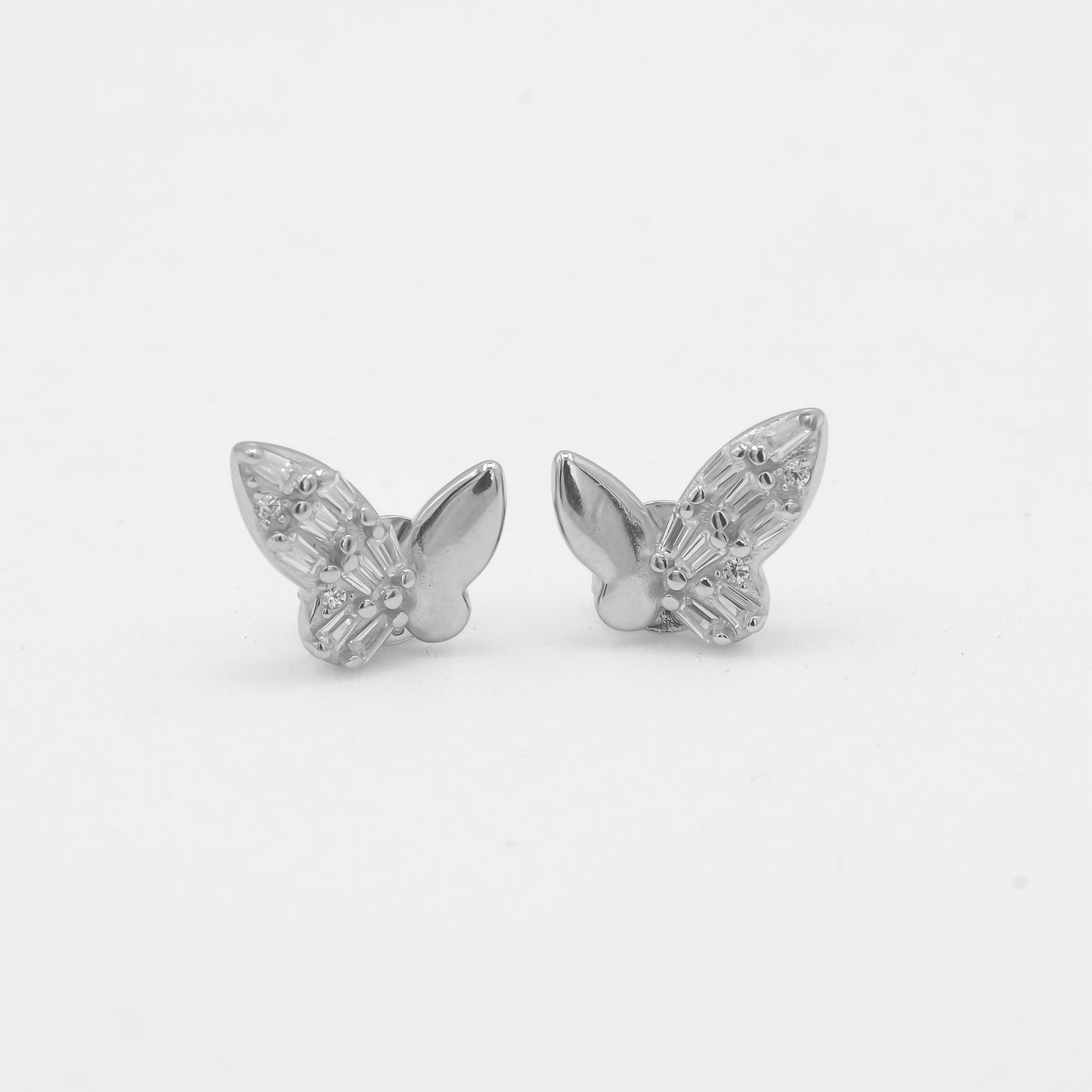 Side view of Zyrene butterfly stud earrings in 925 sterling silver