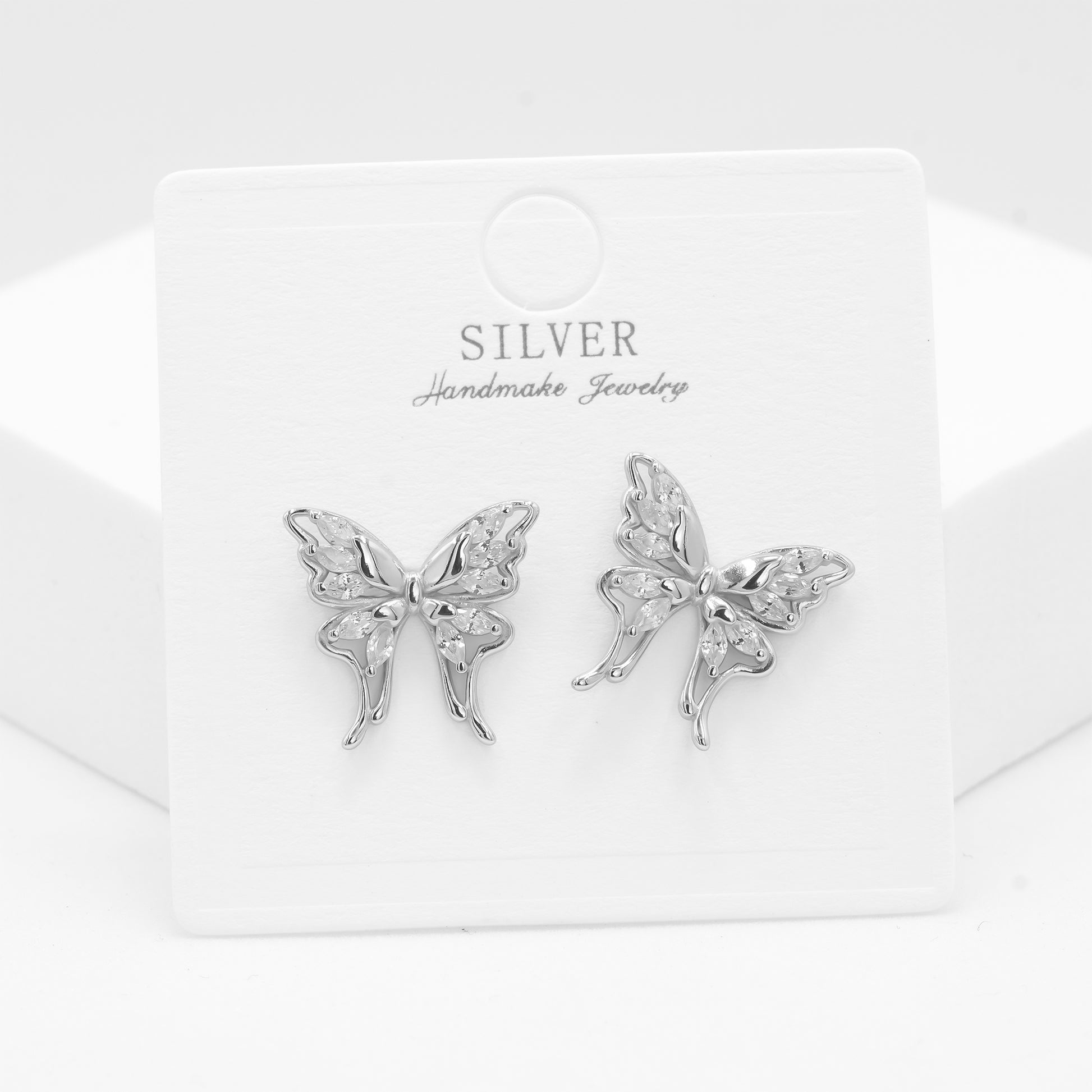 Front view of 925 silver butterfly earrings for women and girls by Zyrene