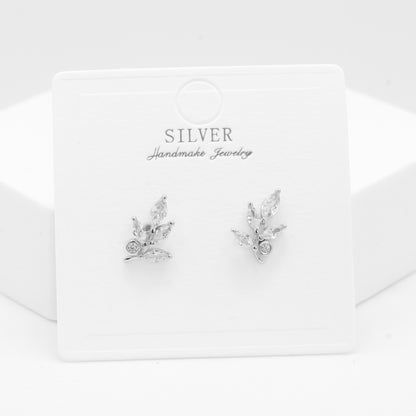 Aarohi™ Floral Leaf Stud Earrings by Zyrene — 925 Silver Earrings
