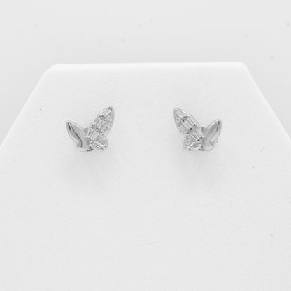 Close-up of Zyrene 925 silver butterfly earrings with crystal wing detailing