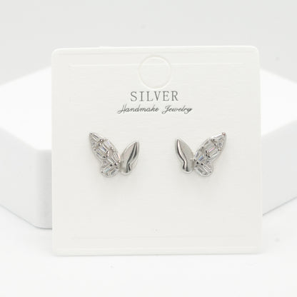Front view of 925 silver crystal butterfly earrings for women by Zyrene