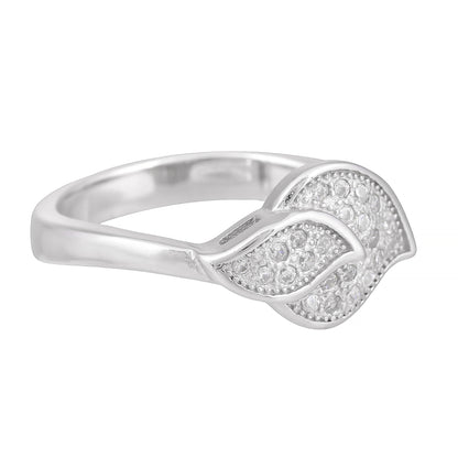 Leafora Luxe™ by Zyrene – Dual Leaf Pavé Ring | 925 Sterling Silver | Sparkle Wrap Design | Lifetime Plating + 6-Month Warranty