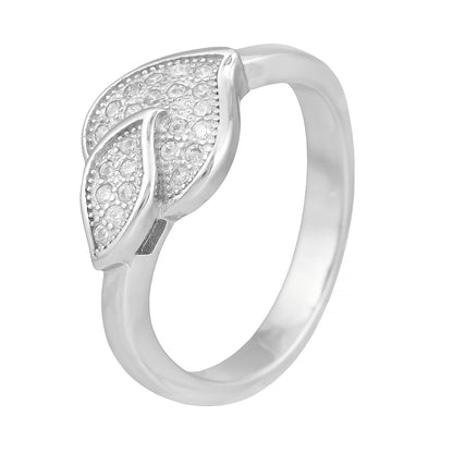 Leafora Luxe™ by Zyrene – Dual Leaf Pavé Ring | 925 Sterling Silver | Sparkle Wrap Design | Lifetime Plating + 6-Month Warranty