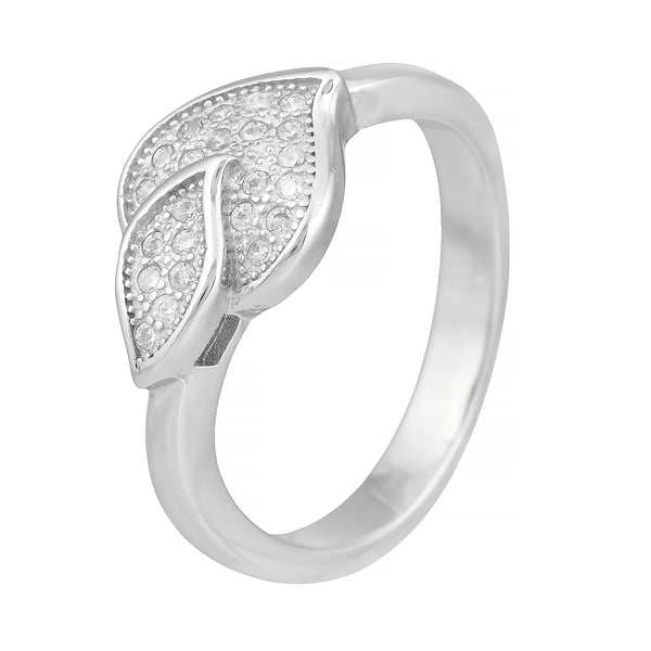 Leafora Luxe™ by Zyrene – Dual Leaf Pavé Ring | 925 Sterling Silver | Sparkle Wrap Design | Lifetime Plating + 6-Month Warranty