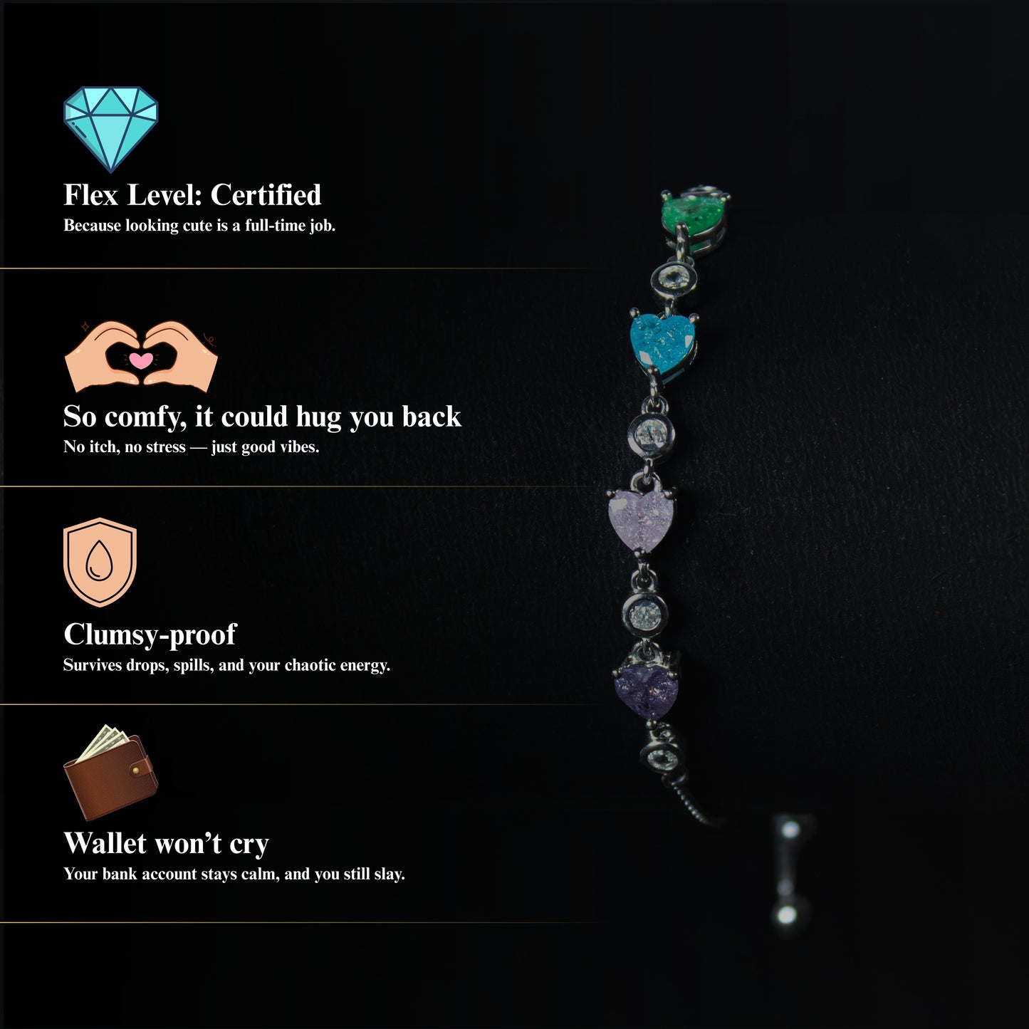 Dilruba💖 by Zyrene – 925 Silver Finish Heart Charm Bracelet | Gifts for Her | Everyday Luxe | Lifetime Plating Included