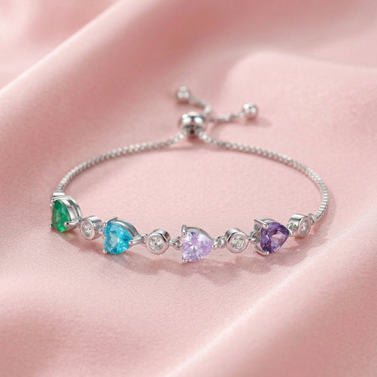 Lovelle™ by Zyrene –– Pastel Heart Adjustable Bracelet | 925 Sterling Silver | Universal Fit