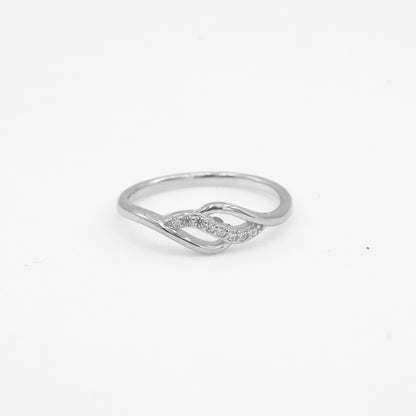 Close-up of Anaya 925 silver infinity twist ring with sparkle stone detailing