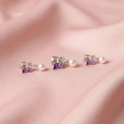 Amethysté Pearl™ by Zyrene – Pearl & Amethyst Crystal Dangle Earrings | Soft Luxe Design | Everyday Glow