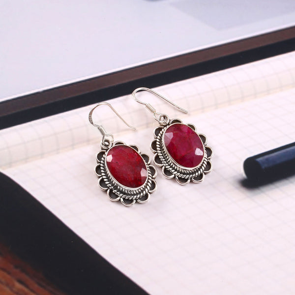 Ruva™ Vintage Crimson Drop Earrings | Sterling Silver | Old Soul Passion | Meaningful Gift for Her