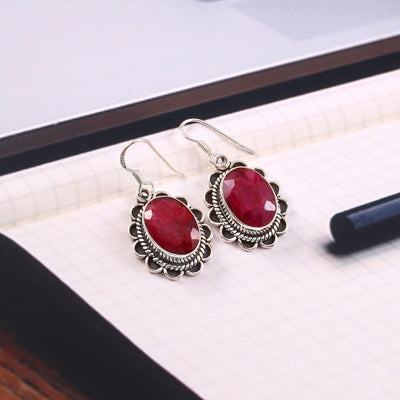Ruva™ Vintage Crimson Drop Earrings | Sterling Silver | Old Soul Passion | Meaningful Gift for Her
