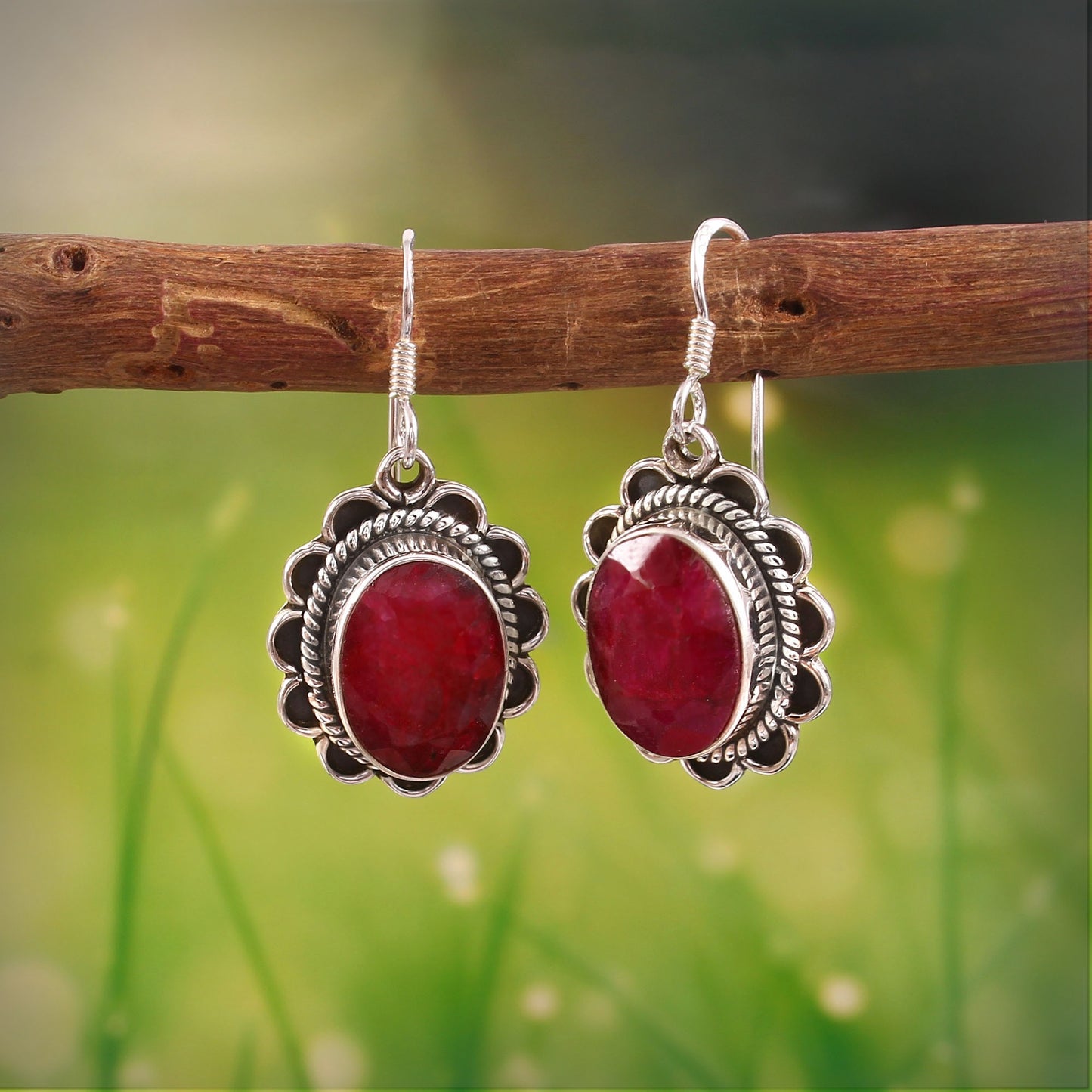 Ruva™ Vintage Crimson Drop Earrings | Sterling Silver | Old Soul Passion | Meaningful Gift for Her