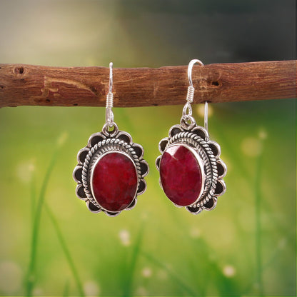 Ruva™ Vintage Crimson Drop Earrings | Sterling Silver | Old Soul Passion | Meaningful Gift for Her