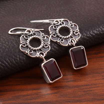 Elaria™ Vintage Garnet Drop Earrings | Sterling Silver | Old Soul Elegance | Meaningful Gift for Her