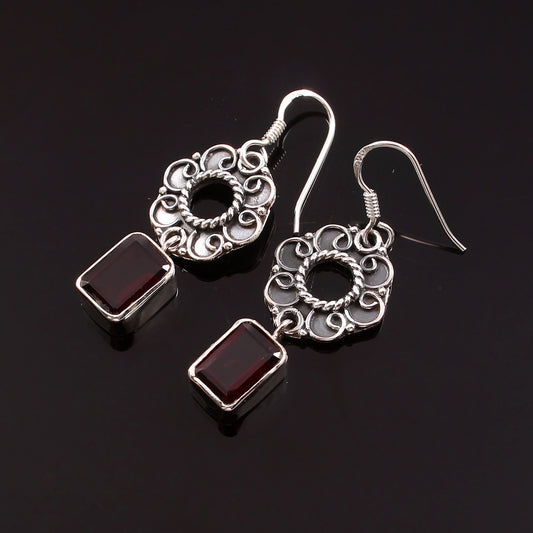 Elaria™ Vintage Garnet Drop Earrings | Sterling Silver | Old Soul Elegance | Meaningful Gift for Her