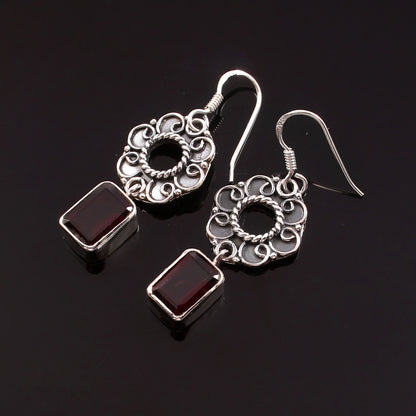 Elaria™ Vintage Garnet Drop Earrings | Sterling Silver | Old Soul Elegance | Meaningful Gift for Her