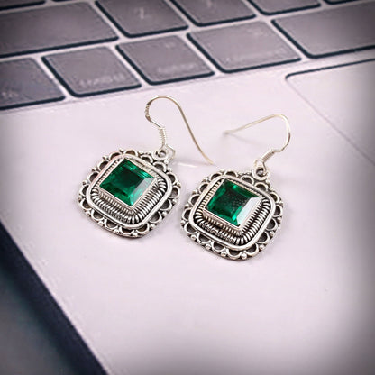 Elowen™ Vintage Emerald Frame Earrings | Sterling Silver | Old Soul Glow | Meaningful Gift for Her
