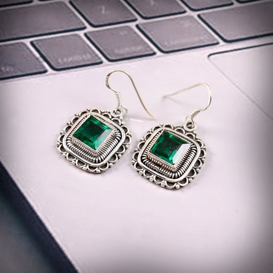 Elowen™ Vintage Emerald Frame Earrings | Sterling Silver | Old Soul Glow | Meaningful Gift for Her