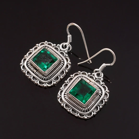 Elowen™ Vintage Emerald Frame Earrings | Sterling Silver | Old Soul Glow | Meaningful Gift for Her