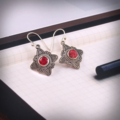 Ravelle™ Vintage Crimson Star Earrings | Sterling Silver | Old Soul Romance | Meaningful Gift for Her