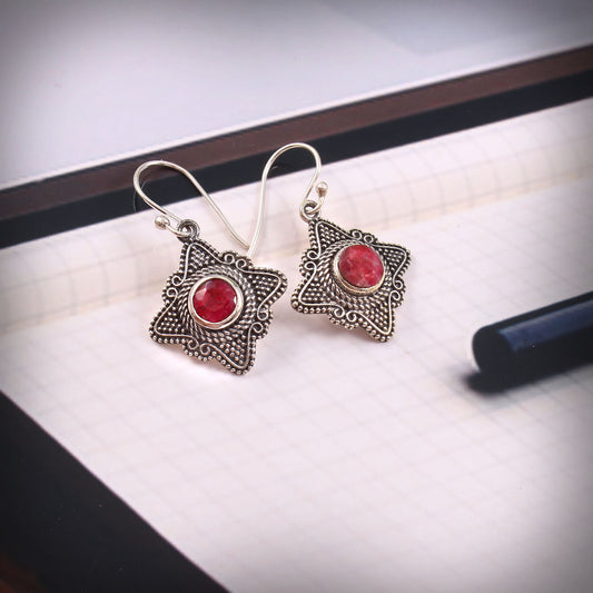 Ravelle™ Vintage Crimson Star Earrings | Sterling Silver | Old Soul Romance | Meaningful Gift for Her
