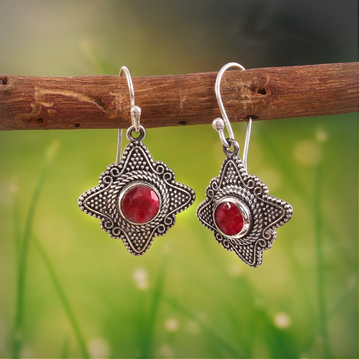 Ravelle™ Vintage Crimson Star Earrings | Sterling Silver | Old Soul Romance | Meaningful Gift for Her