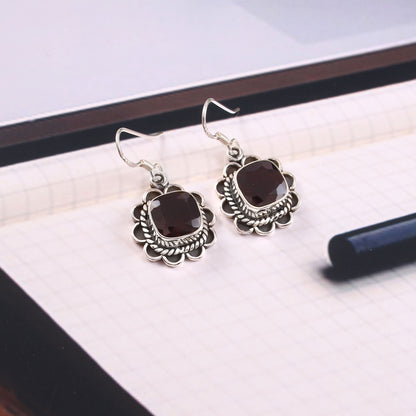 Roselle™ Vintage Garnet Bloom Earrings | Sterling Silver | Old Soul Glow | Thoughtful Gift for Her