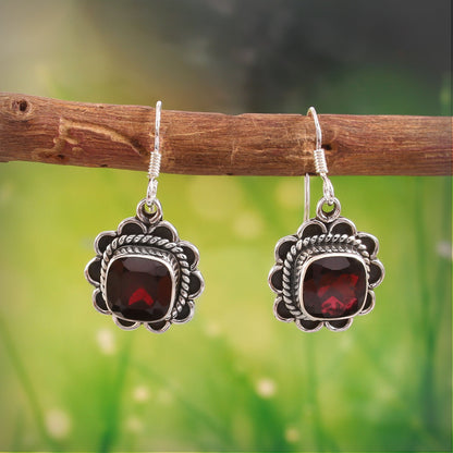 Roselle™ Vintage Garnet Bloom Earrings | Sterling Silver | Old Soul Glow | Thoughtful Gift for Her
