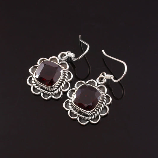 Roselle™ Vintage Garnet Bloom Earrings | Sterling Silver | Old Soul Glow | Thoughtful Gift for Her