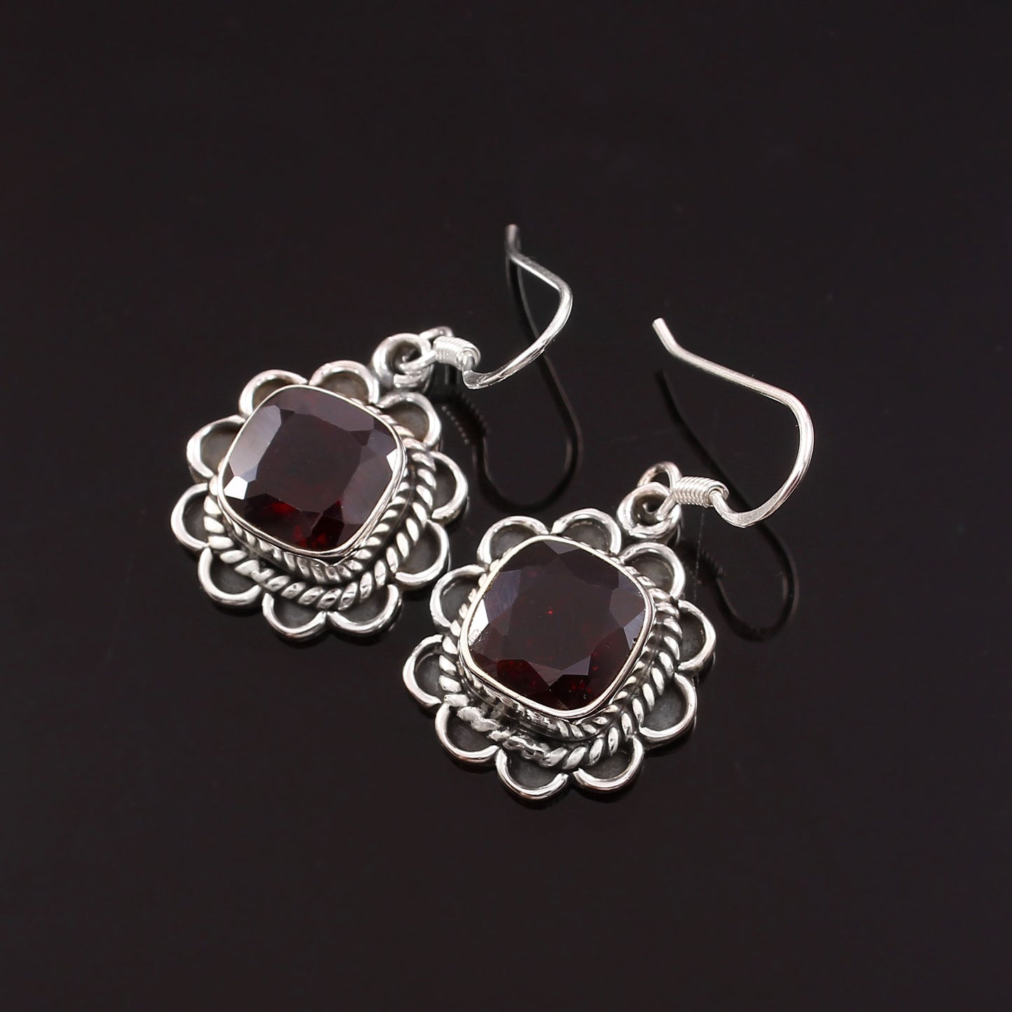 Roselle™ Vintage Garnet Bloom Earrings | Sterling Silver | Old Soul Glow | Thoughtful Gift for Her