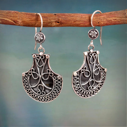 Zyrene Old Soul™ Filigree Drop Earrings – Vintage Silver Finish | Elegant Statement Earrings for Women | Perfect Gift for Her