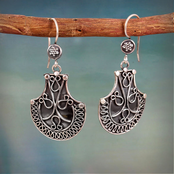 Zyrene Old Soul™ Filigree Drop Earrings – Vintage Silver Finish | Elegant Statement Earrings for Women | Perfect Gift for Her