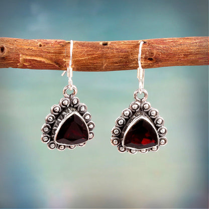 Noctelle™ Vintage Garnet Drop Earrings | Sterling Silver | Old Soul Glow | Meaningful Gift for Her