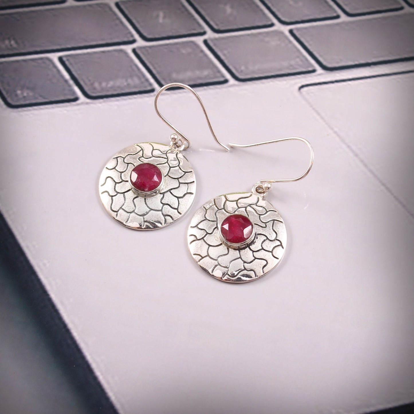 Ciréa™ Crimson Disc Earrings | Vintage Silver Finish | Soft Power Statement