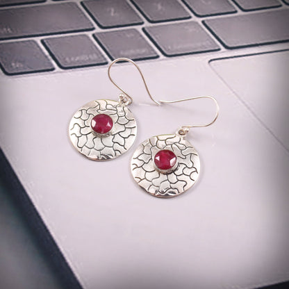 Ciréa™ Crimson Disc Earrings | Vintage Silver Finish | Soft Power Statement
