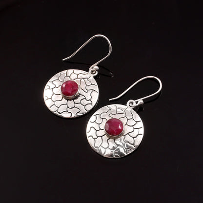 Ciréa™ Crimson Disc Earrings | Vintage Silver Finish | Soft Power Statement