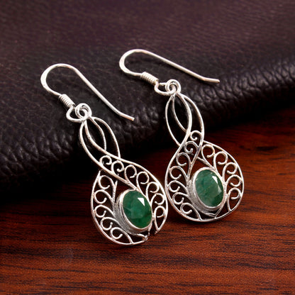 Averie™ Vintage Emerald Lace Drop Earrings | Sterling Silver | Old Soul Grace | Meaningful Gift for Her